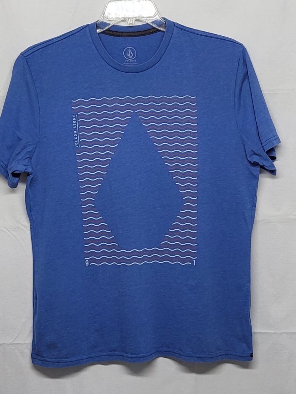 Volcom T Shirt Waves Stone 91 Geometric Print Mens XL Short Sleeves Blue